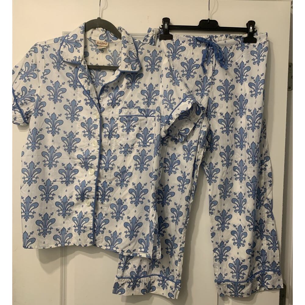BedHead 100% Fine Cotton Pajamas Ultrasoft Blue White Breathable PJ Set Medium